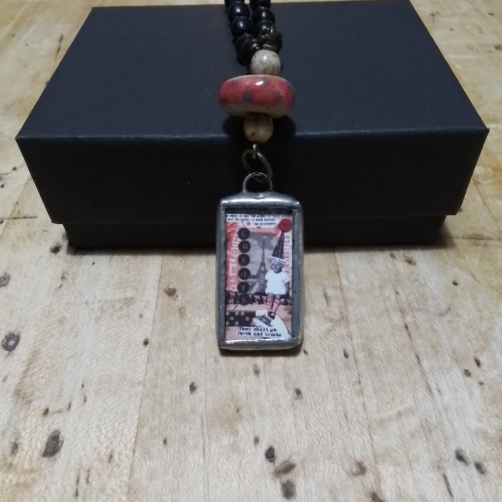 Handmade Creativity Assemblage Necklace Mixed Med… - image 2